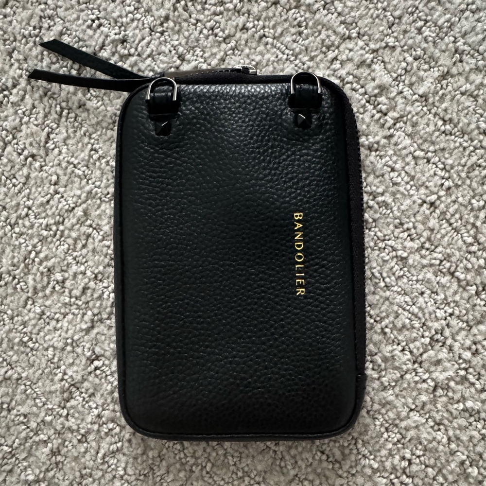 Bandolier Medium Pebble Leather Expanded Zip Pouch | Black/Pewter